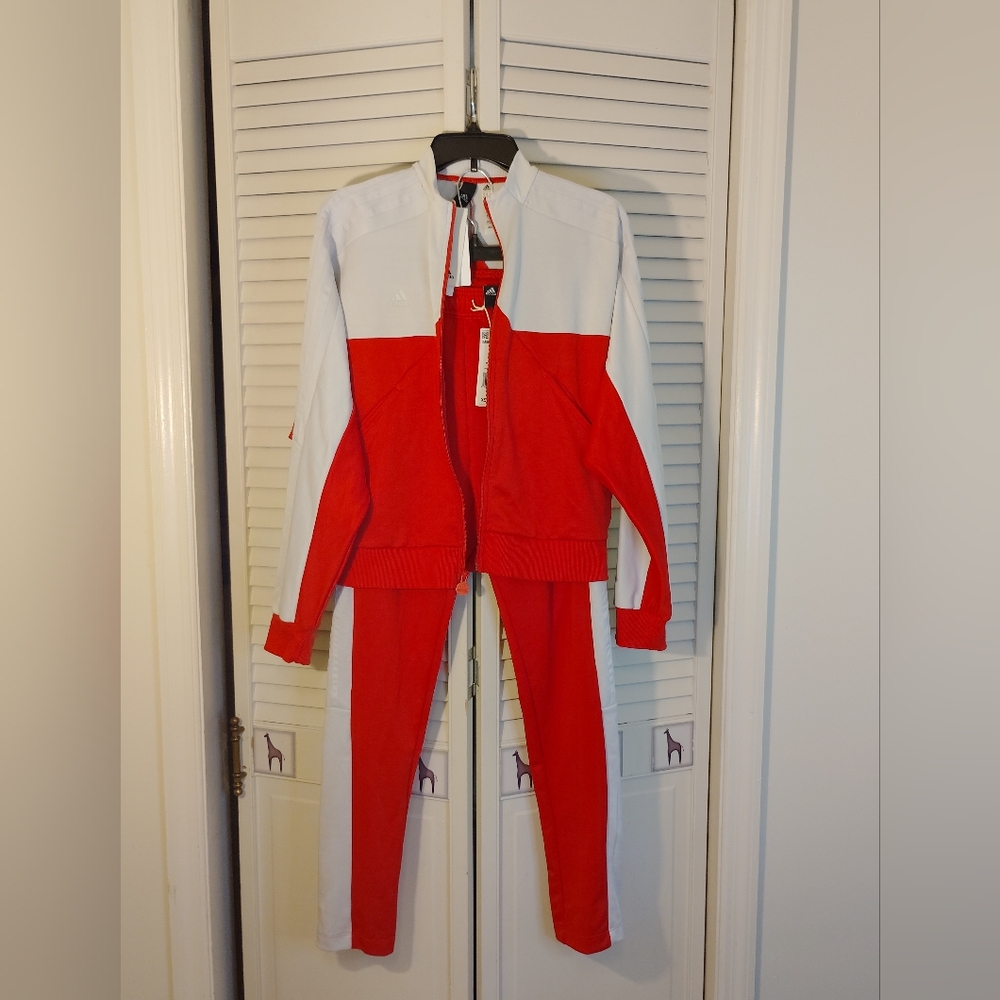 Adidas Red / White Joggers Tapered Sweatpants - Picture 2 of 11